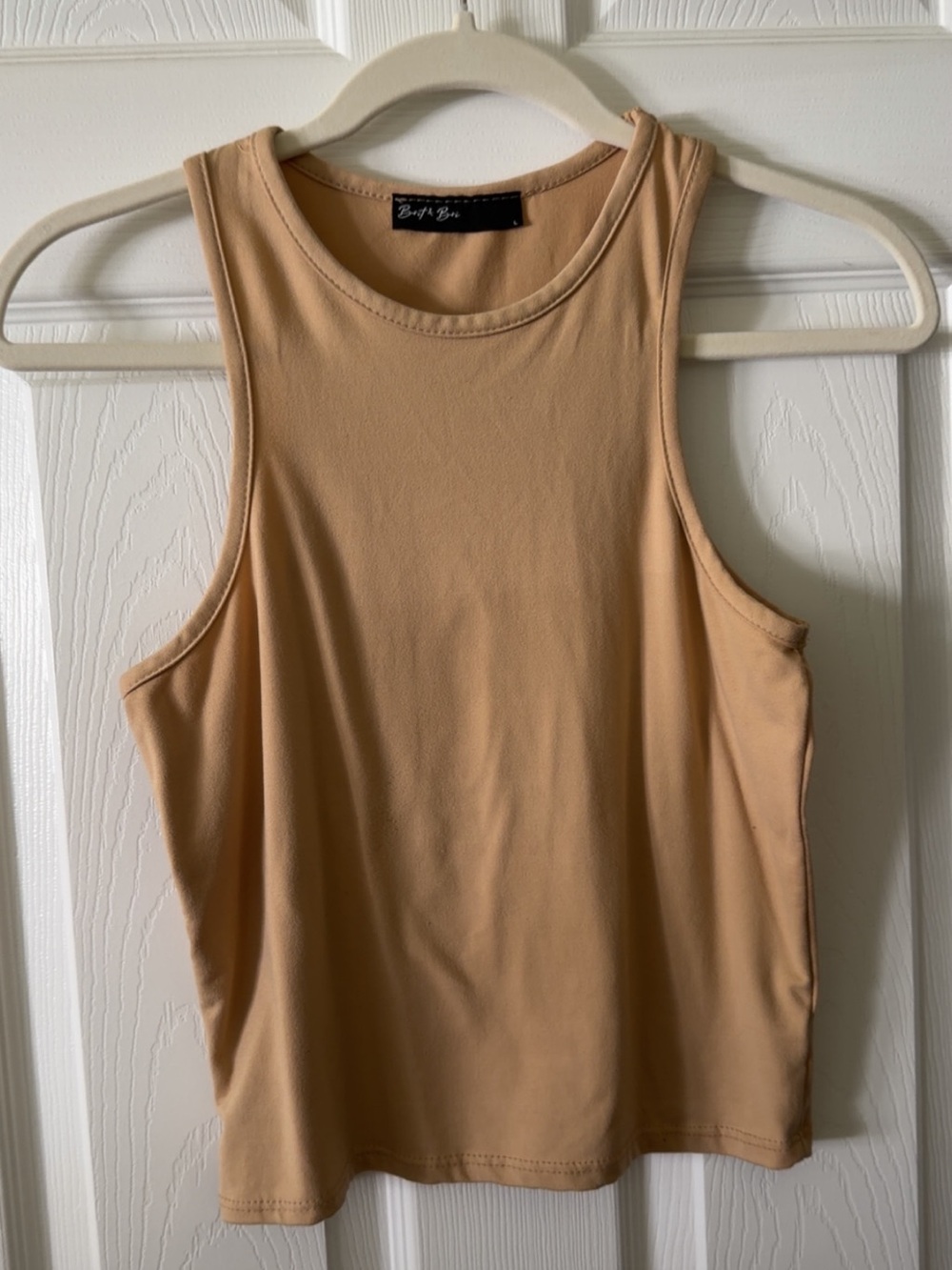 Beige Crop Tank Top - Women's Basic Scoop Neck